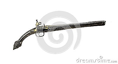 Ancient pistol or musket on a white background. Stock Photo