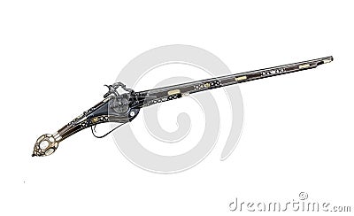 Ancient pistol or musket on a white background. Stock Photo