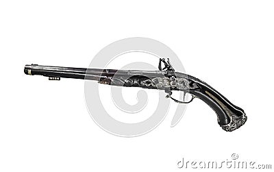 Ancient pistol or musket on a white background. Stock Photo