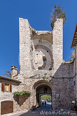 The ancient Porta San Giacomo, Assisi, Perugia, Italy, on a sunny day Stock Photo