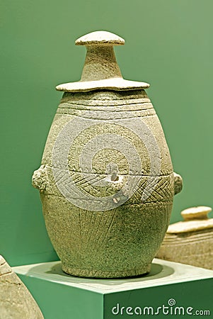 Ancient pot with lid Stock Photo