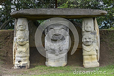 Ancient pre-columbian statues in San Agustin, Colombia. Editorial Stock Photo