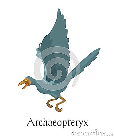 Ancient prehistoric animal dinosaur. Big wild air dinosaur Archaeopteryx. Vector Illustration