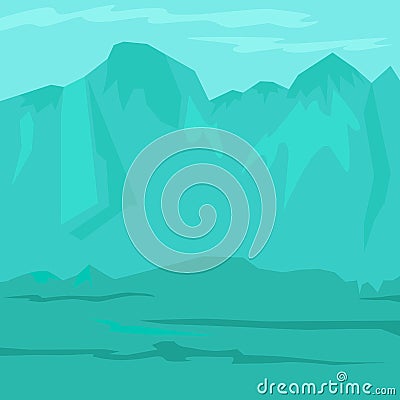 Ancient prehistoric blue landscape with mountains Vector Illustration