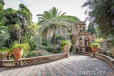 Ancient public Garden of Villa Comunale in Taormina, Sicily Editorial Stock Photo