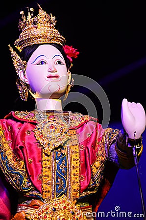 Ancient puppets toy or antique marionette thai style for playing acting on stage show thai people and foreign travelers travel Stock Photo