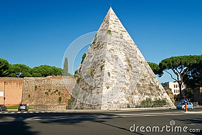 The ancient Pyramid of Cestius in Rome Stock Photo