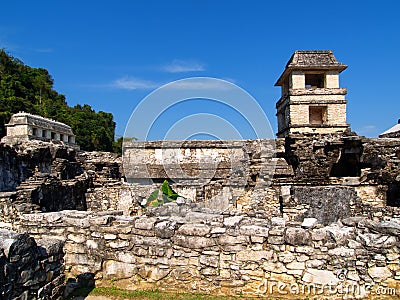 Ancient pyramid and the Maya tower Stock Photo