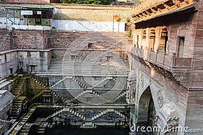 ancient red stone unique stepwell architecture at day from different angle Stock Photo