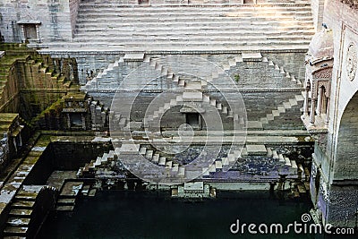 ancient red stone unique stepwell architecture at day from different angle Stock Photo