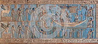 Ancient relief of Hathor temple in Dendera, Upper Egypt Editorial Stock Photo