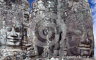 Ancient reliefs at Angkor Wat Temple, Cambodia Stock Photo