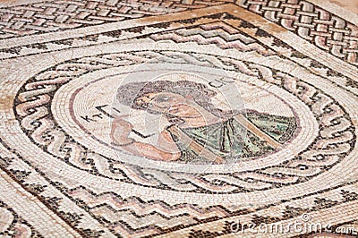 Ancient religious mosaic in Kourion, Cyprus Stock Photo