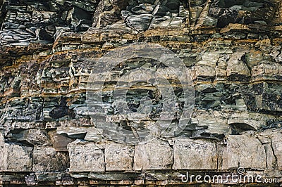 Ancient rock layers closeup view Stock Photo