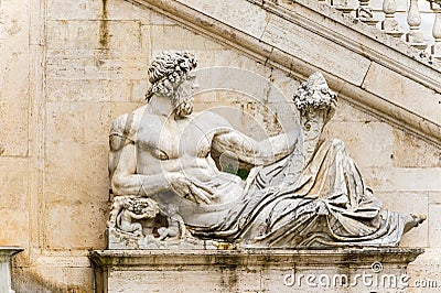 Ancient Roman allegory of Tiber River. Piazza del Campidoglio, P Editorial Stock Photo