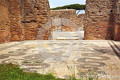 Ancient Roman Baths Neptune Mosaic Ostia Antica Stock Photo