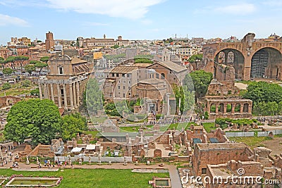 Ancient Roman Forum ruins in Rome Editorial Stock Photo