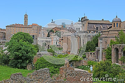 Ancient Roman Forum ruins in Rome Editorial Stock Photo