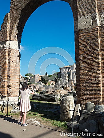 Ancient Roman Forum ruins in Rome. Editorial Stock Photo