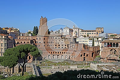 Ancient Roman Forum ruins in Rome Editorial Stock Photo