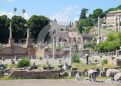 Ancient Roman Forum ruins in Rome Editorial Stock Photo