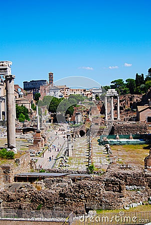 Ancient Roman Forum ruins in Rome Editorial Stock Photo