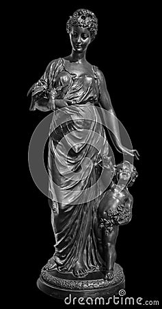 Ancient Roman or Greek neoclassical statue of young woman isolated on black background. Female sculpture Stock Photo