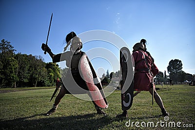 Ancient Roman Legionaries fight with gladius swords Editorial Stock Photo