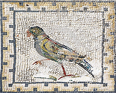 Ancient roman mosaic representing a parrot, Sevilla Stock Photo