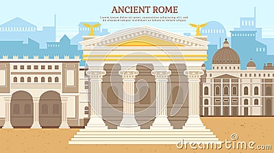 Ancient roman pantheon temple column building rome tiles, strategic development antique culture Vector Illustration