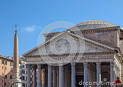 Ancient Roman Pantheon temple, front view - Rome Stock Photo