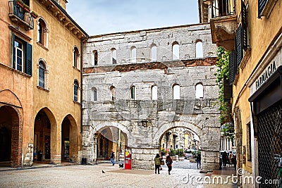 Ancient Roman Porta Borsari Gate in Verona Editorial Stock Photo