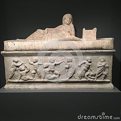 Ancient Roman Sarcophagus on display Editorial Stock Photo