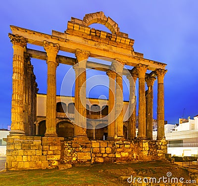 Ancient roman temple of Diana in Merida Stock Photo