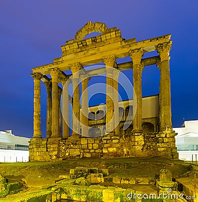 Ancient roman temple of Diana in Merida Stock Photo