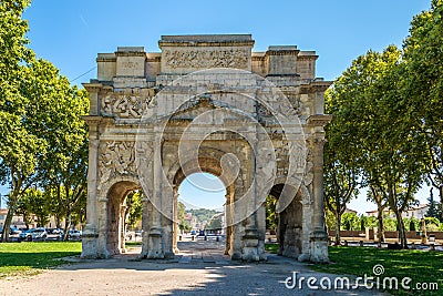 Ancient Roman Triumphal Arch of Orange - France Editorial Stock Photo