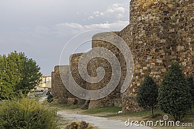 Ancient Roman Walls in Astorga, landmark on the Camino de Santiago route. Spain. Editorial Stock Photo