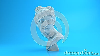 Ancient Roman white marble rotating head of Venus on a blue background. 3d illustration Cartoon Illustration