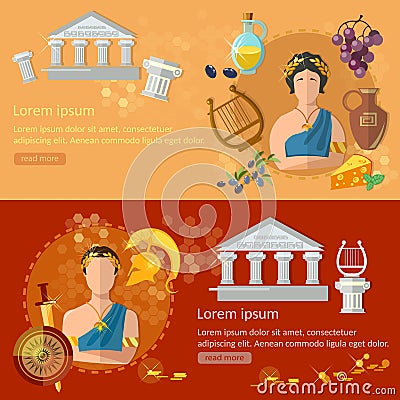Ancient Rome and Ancient Greece banners tradition and culture Vector Illustration