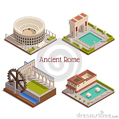 Ancient Rome Isometric Set Vector Illustration