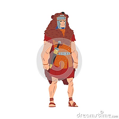 Ancient Rome Warrior, Male Roman Legionnaire Character in Bear Skin with Sword Vector Illustration Vector Illustration