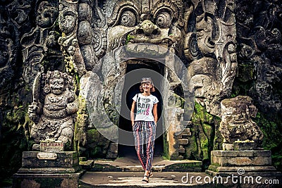 Ancient ruined cave temple Goa Gajah, Ubud, Bali. Elephant temple on Bali island. Stock Photo