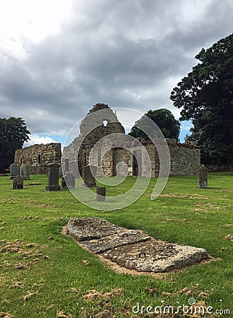 Ancient Ruined Derelict Scottish Church and Graveyard Stock Photo