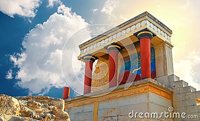 Ancient ruines of famouse Knossos palace at Crete, Greece, Stock Photo