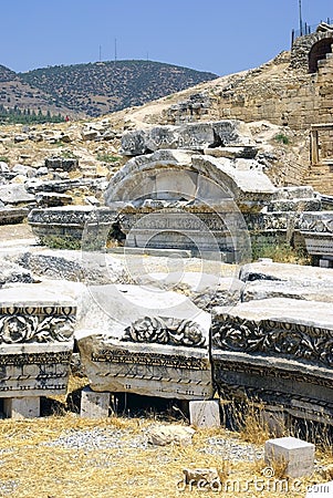 Ancient Ruins of Hierapolis. Pamukkale, Turkey. Stock Photo