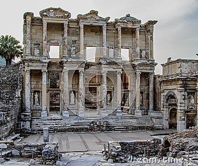 Ancient ruins of library of Ephesus Stock Photo