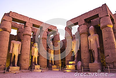 Ancient ruins at Luxor temple during sunset, UNESCO World Heritage site, Luxor, Egypt. Stock Photo