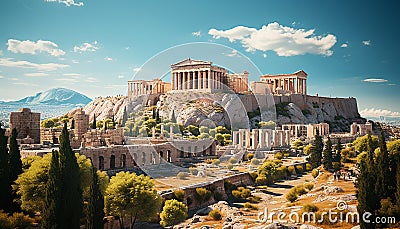 Ancient ruins, majestic architecture, history, and nature blend harmoniously generated by AI Stock Photo