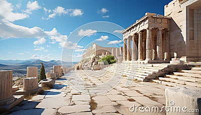 Ancient ruins, majestic columns, and breathtaking landscapes define Greece generated by AI Stock Photo