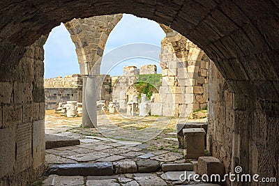 Ancient ruins of Neratzia Castle in Kos. Stock Photo